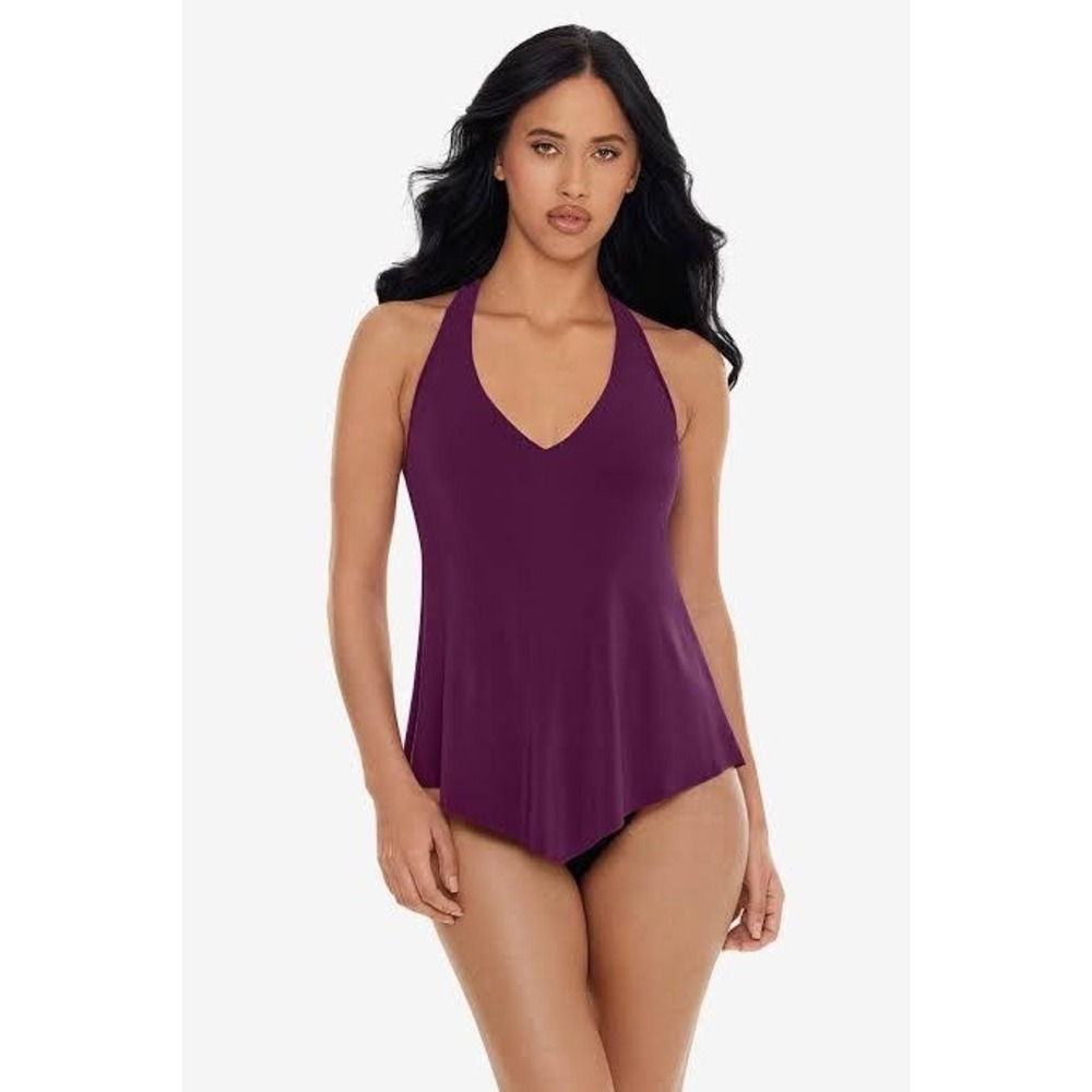 Magicsuit Purple V-Neck Handkerchief Hem Tankini Swim Top Racerback 14
